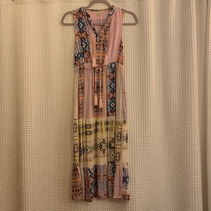 Chelsea & Violet Girls > Pink blue Yellow Floral Print Boho Dress > L